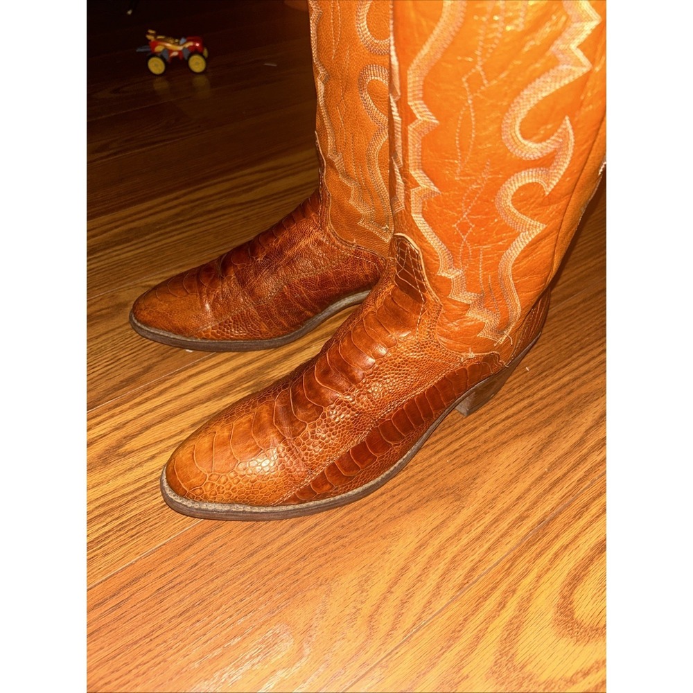 VNTG J Chisholm Men's Cowboy Boots Size 9.5 Ostrich Leg Brown Leather Western - Picture 9 of 10